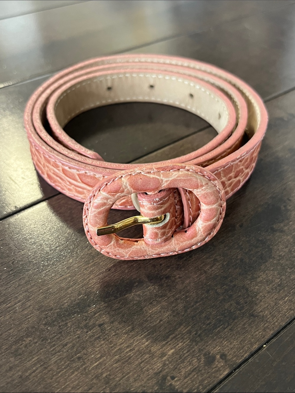 Banana Republic Pink Croc-Embossed Leather Belt With Gold Buckle S